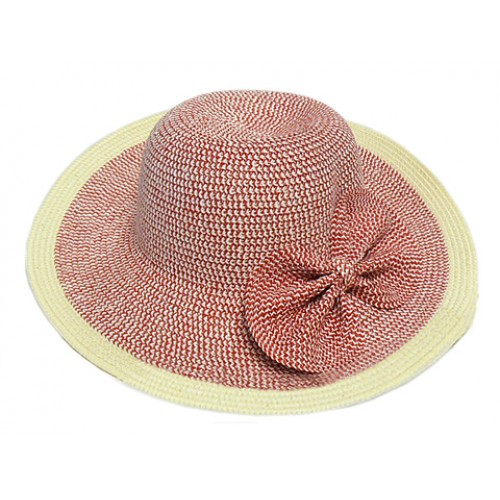 Straw Wide Brim Hat w/ Bow - Pink - HT-M15PK